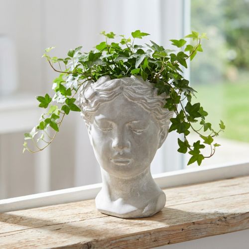 Vaso para plantas cabeça de mulher plantador decorativo branco lavado 15×16×21cm | Floristik24.pt