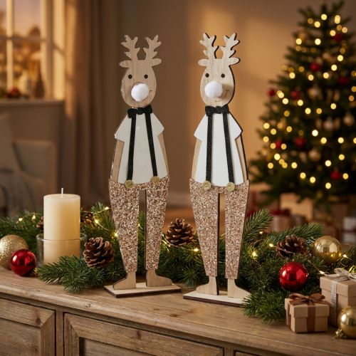 Figura de decoração de Natal em madeira de rena para colocar 12×6.5cm A45cm 2uds | Floristik24.pt