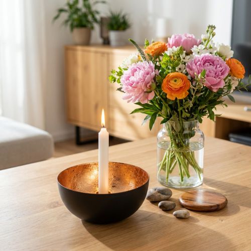 Castiçal preto e bronze, para vela cônica, Ø13cm A6cm | Floristik24.pt
