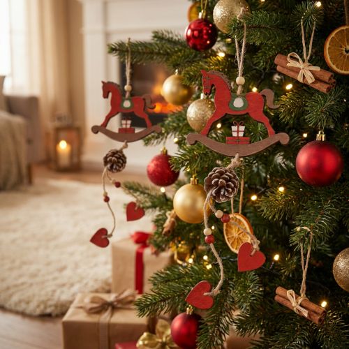 Cavalo de balanço decorativo decoração suspensa de madeira natal vermelho 37 cm 2 unidades | Floristik24.pt