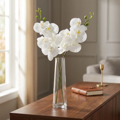Itens Orquídea Artificial Branca Phalaenopsis Real Touch 85cm