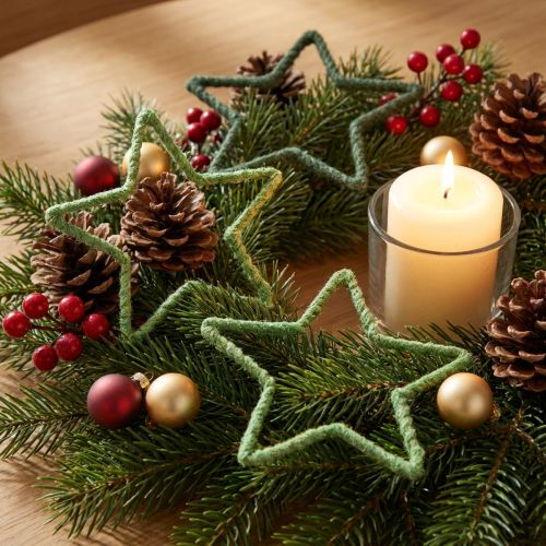 Estrelas de juta para decoração de Natal poinsétias verdes 15cm 8 un | Floristik24.pt