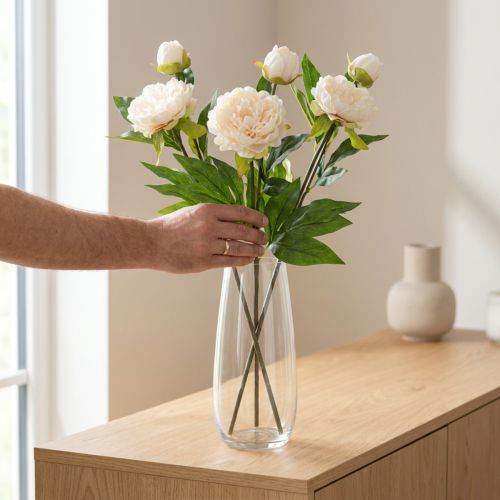 Peônias artificiais longas flores artificiais creme 70cm 3 un | Floristik24.pt