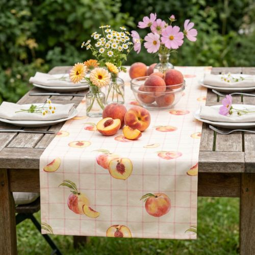 Itens Caminho de Mesa Fita de Mesa Pêssego Xadrez Verão 32x140cm