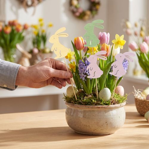 Itens Coelhos decorativos em palitos, como detalhes gráficos para mesas e vasos, 31,5 cm, 16 peças