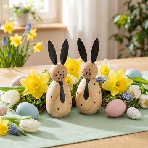 Itens Coelho decorativo de madeira, 15 cm, 2 peças, para uma decoração serena e atemporal.