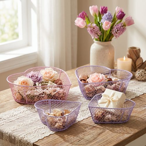 Cestos de arame em formato de coração, para decoração e organização, 20 cm, conjunto de 4 | Floristik24.pt