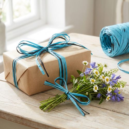 Itens Fita decorativa de plástico, ráfia, fita multicolor para presente azul-marrom L200m