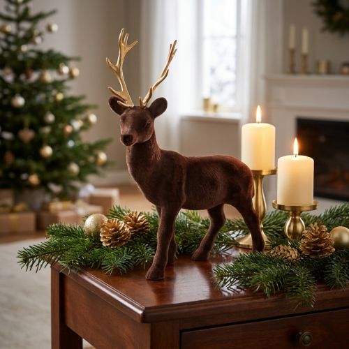 Decoração de Natal rena em pé de veado marrom dourado 27 cm | Floristik24.pt