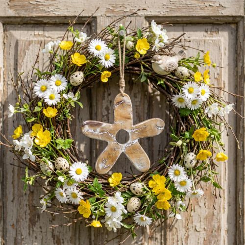 Flor para pendurar, decoração em madeira com motivos, decoração primaveril natural, branco H19,5cm | Floristik24.pt