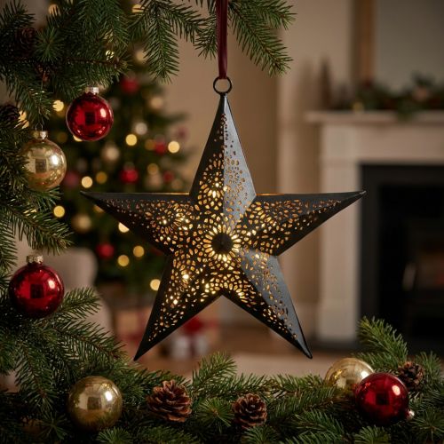 Cabide de Natal Estrela Metal Estrela Preto A19cm | Floristik24.pt