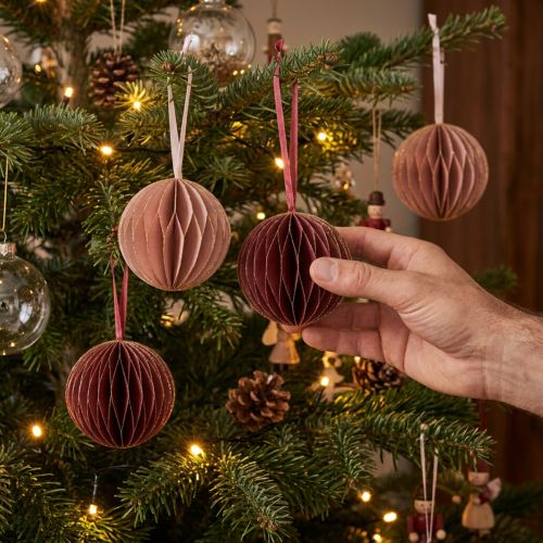 Itens Bolas de favo de mel Natal bordeaux rosa Ø8cm 4uds
