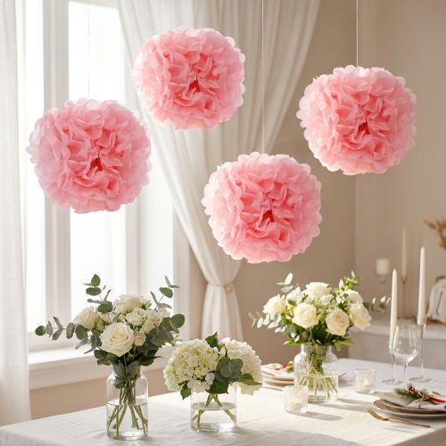Papel pompom Ø30cm rosa claro 5 unidades | Floristik24.pt