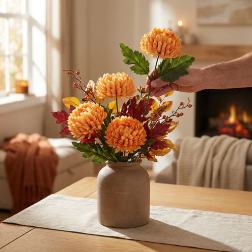 Flor artificial crisântemo laranja Ø7cm 18cm 4 unidades | Floristik24.pt