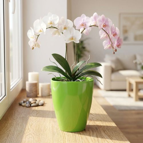 Vaso de orquídea brilhante Ø12,5cm limão 1ud | Floristik24.pt