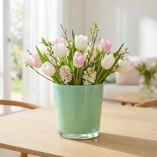 Pote de vidro Ø11,5cm Alt.10,8cm verde menta | Floristik24.pt