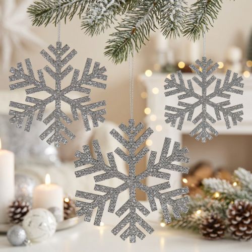 Floco de neve prateado para pendurar Ø8cm - Ø12cm 9 un | Floristik24.pt