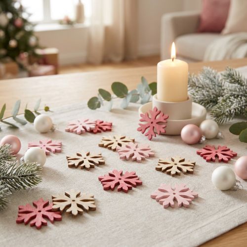 Itens Flocos de neve para espalhar rosa, rosa, natural Ø4cm 72 unidades