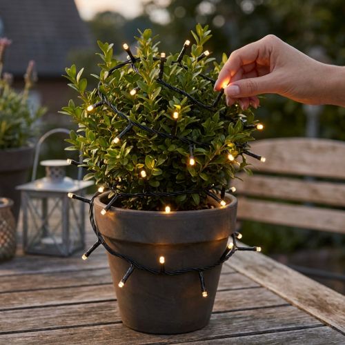 Cordão de luzes LED, 144 peças, preto, branco quente, para uso externo, 1,2 m | Floristik24.pt