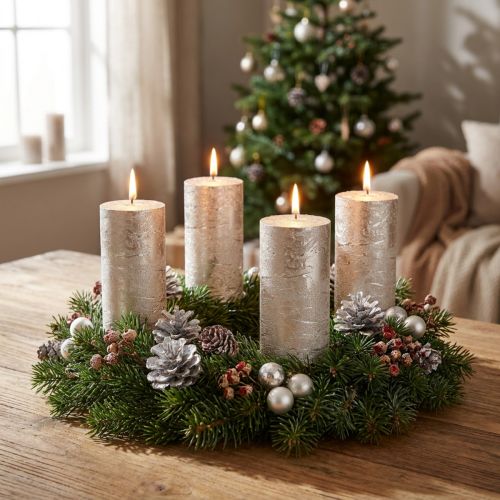 Velas de cor sólida platina 50x100mm 4 unidades | Floristik24.pt
