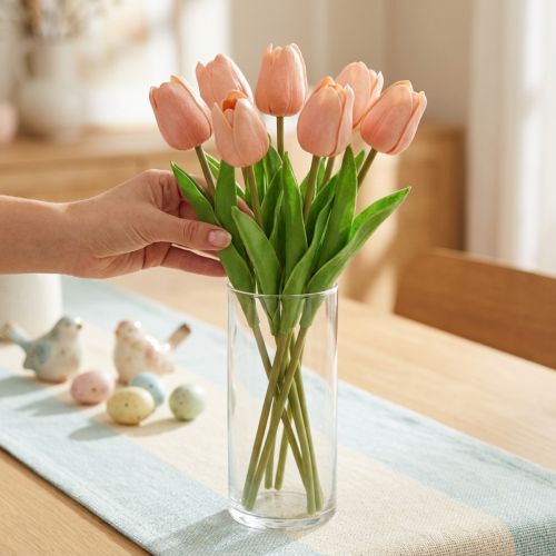 Tulipas artificiais Real-Touch pêssego rosa 38 cm, cacho de 7 unidades | Floristik24.pt