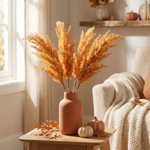 Capim-dos-pampas artificial laranja, grama seca, 35 cm, 4 unidades | Floristik24.pt