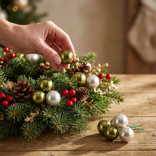 Bola de Natal espelho de vidro bagas oliva prata Ø40mm 32 peças | Floristik24.pt