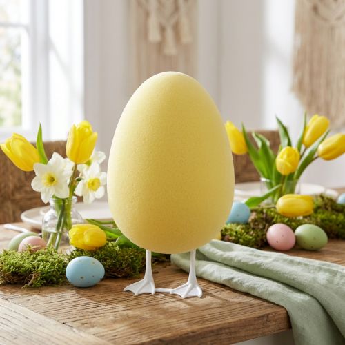 Ovo decorativo com pernas amarelas decoração de mesa figura decorativa ovo de Páscoa A25cm | Floristik24.pt