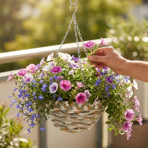 Itens Cesto de plantas para pendurar, cesto de flores trançado branco, cinza, natural H16cm Ø30cm