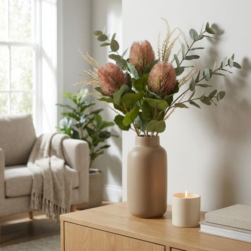 Banksia Proteaceae Artificial Branco-Roxo L58cm Alt.6cm 3 unidades | Floristik24.pt