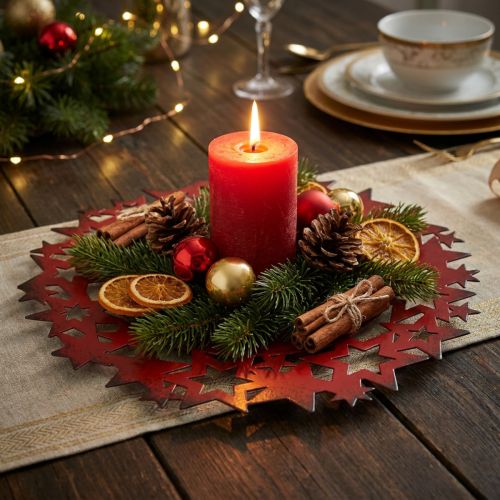 Itens Prato de Natal Prato decorativo de metal com estrelas vermelho Ø34cm
