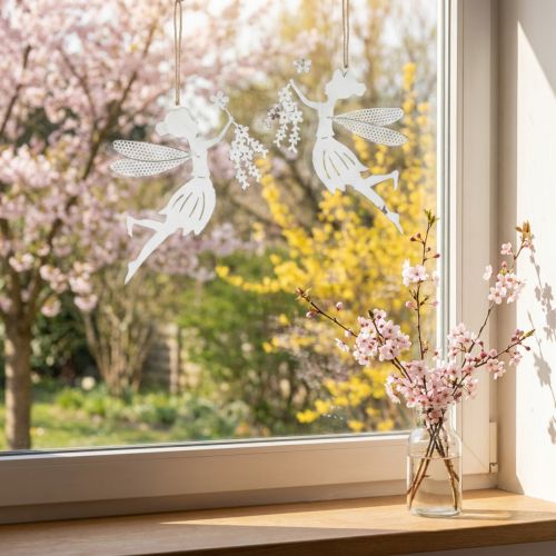 Decoração de janela de fada decorativa primavera metal elfo branco 15×10cm 2 un | Floristik24.pt