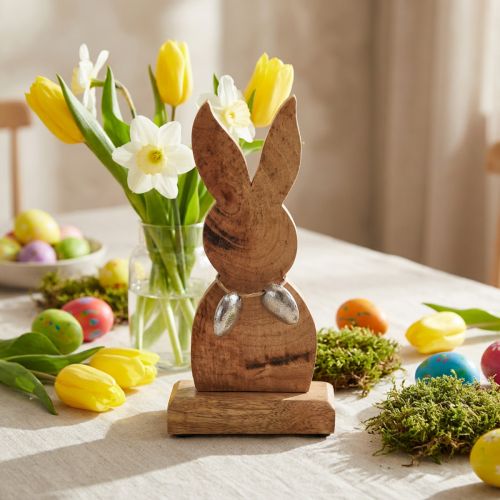 Coelhinho da Páscoa madeira com ovos metal, decoração mesa Páscoa Alt.20.5cm | Floristik24.pt