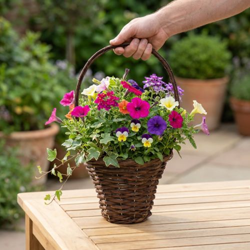 Cesto com alça, cesto rústico para plantas Ø24×A18cm | Floristik24.pt