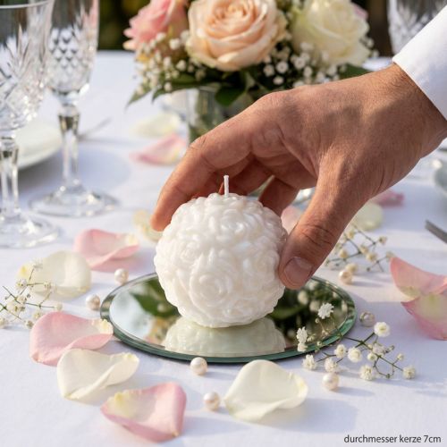 Vela esférica com motivo de rosa para decoração romântica e ocasiões especiais. | Floristik24.pt