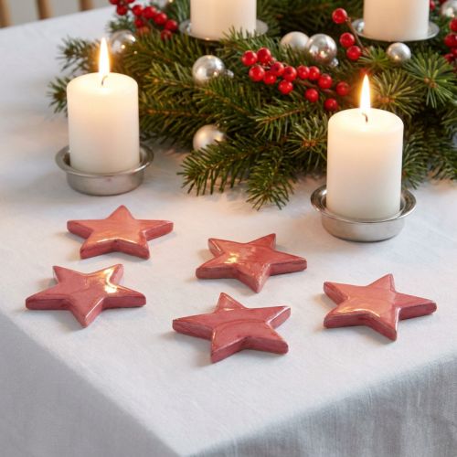 Decoração de estrelas de madeira Decoração de Natal estrelas rosa brilho Ø5cm 8 un | Floristik24.pt