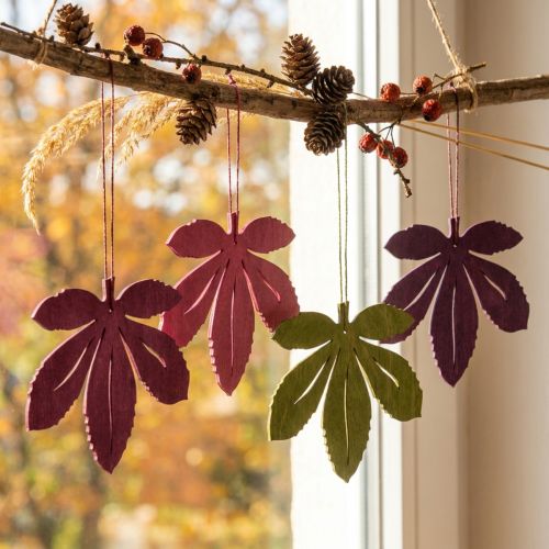 Cabides decorativos de madeira, folhas de outono, rosa, roxo, verde, 12x10cm, 12 peças | Floristik24.pt
