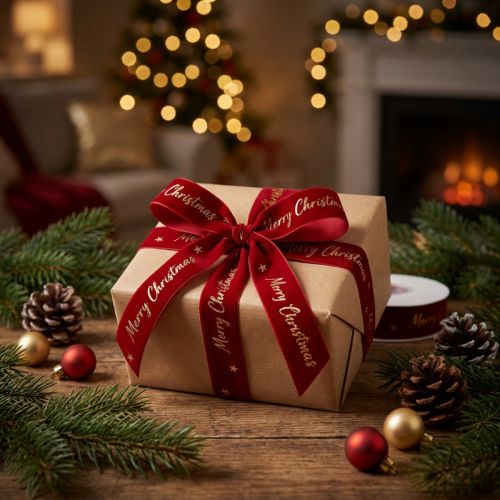 Fita para presente Fita de Natal Fita de veludo vermelha 25mm 20m | Floristik24.pt
