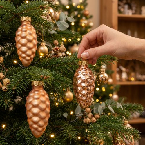 Cones de Natal cones de vidro decoração de vidro damasco Alt.6,5cm 10 unid. | Floristik24.pt