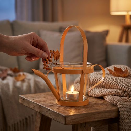 Lanterna de vidro regador decorativo metal laranja Ø14cm Alt.13cm | Floristik24.pt