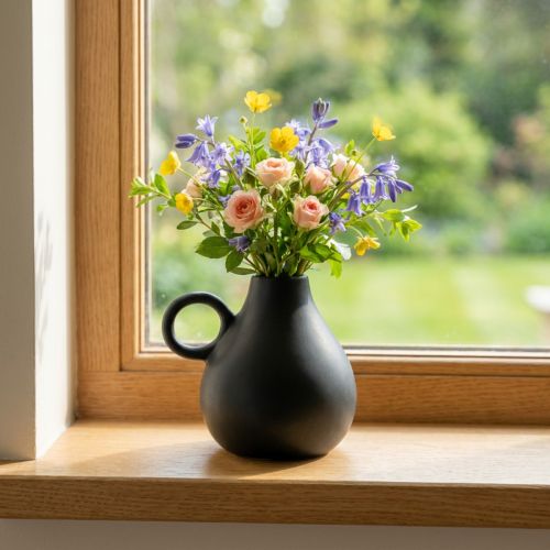 Mini vaso de cerâmica com alça preta decoração em cerâmica Alt.8,5cm | Floristik24.pt
