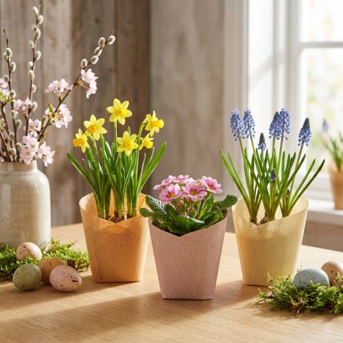 Floreira de papel tecido baunilha, laranja, rosa Ø7cm Alt.13cm 12 unid. | Floristik24.pt
