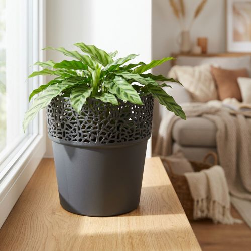 Floreira vaso de plástico antracite Ø14,5cm A15,5cm | Floristik24.pt