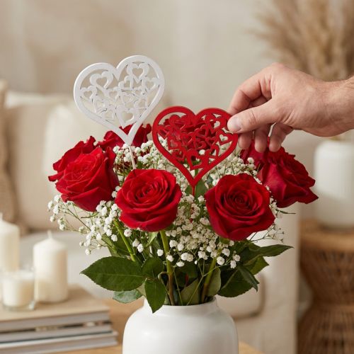 Plugue de flor coração vermelho, plugue decorativo branco Dia dos Namorados 7cm 12pcs | Floristik24.pt