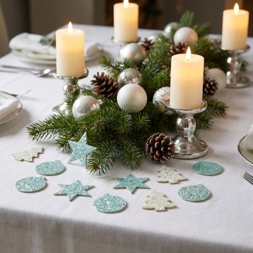 Decoração dispersa de Natal lantejoulas brancas/turquesa 36 un | Floristik24.pt