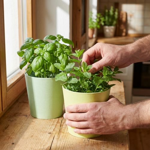 Cachepot de papel, plantador, vaso de ervas azul/verde Ø15cm H13cm 4pcs | Floristik24.pt