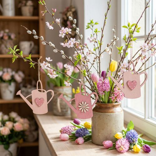 Decoração para pendurar regador de madeira deco cabide rosa deco 14x12cm 6uds | Floristik24.pt
