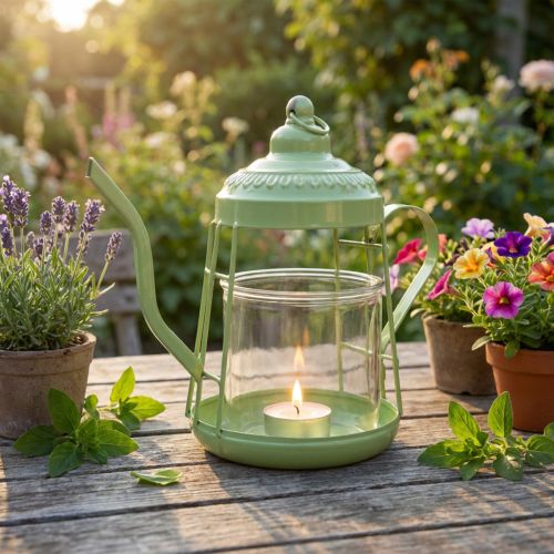 Porta-velas lanterna de vidro bule verde Ø15cm Alt.26cm | Floristik24.pt