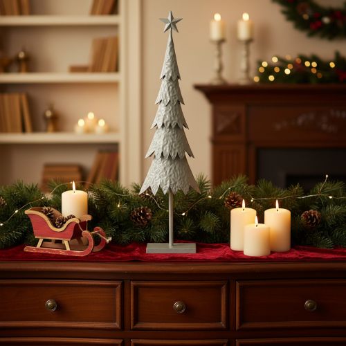 Árvore de Natal decorativa com estrela e suporte, enfeite festivo para mesa, 74 cm | Floristik24.pt