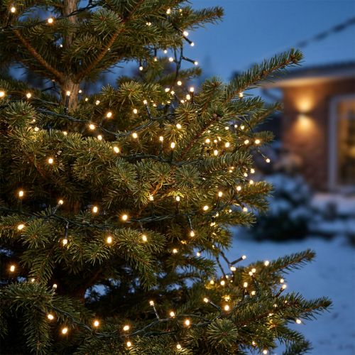 Itens Cadeia de luz de arroz LED 350 verde, branco quente para exterior 7,5m